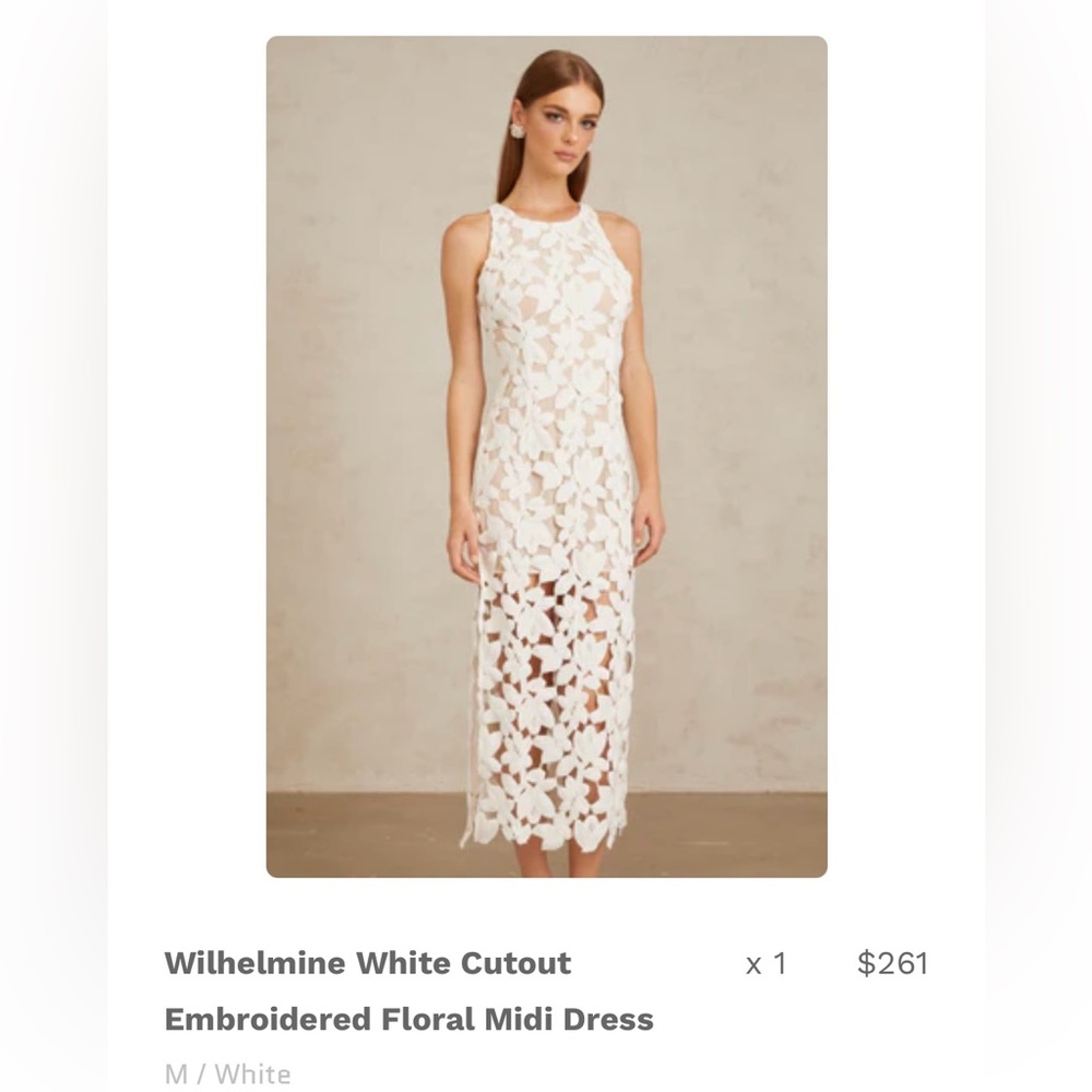 White Cutout Embroidered Floral Midi Dress